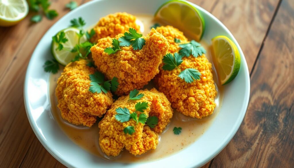 Frango Frito com Leite de Coco e Farinha de Milho