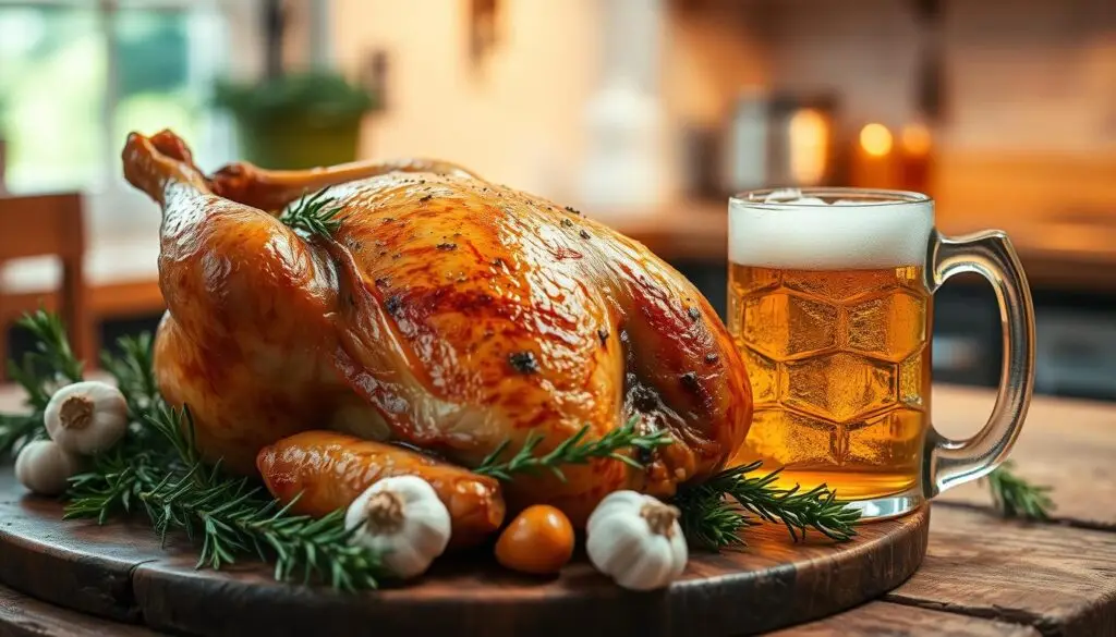 Frango Assado com Cerveja e Ervas Aromáticas