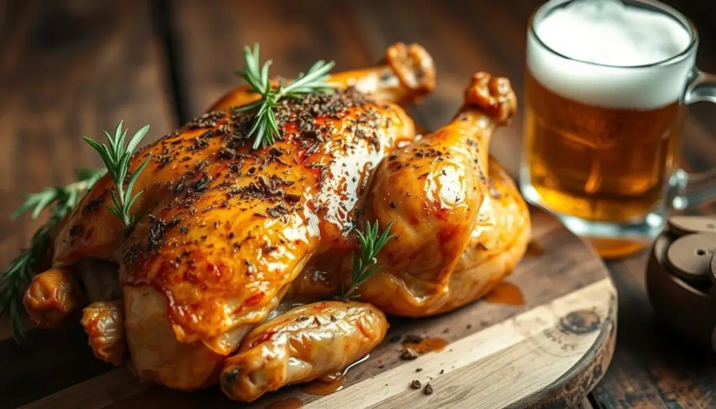 Frango Assado com Cerveja e Ervas Aromáticas