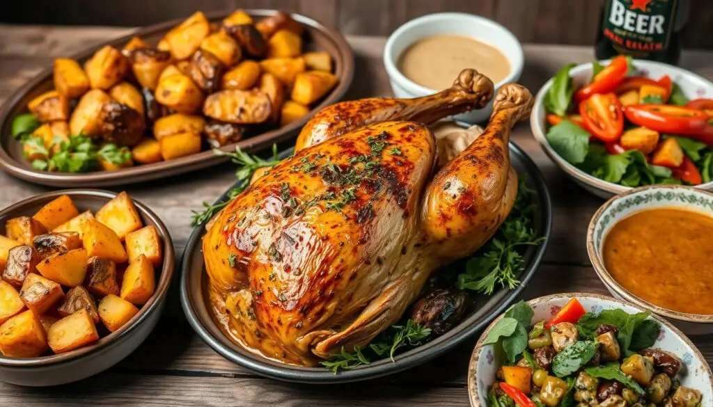 Frango Assado com Cerveja e Ervas Aromáticas